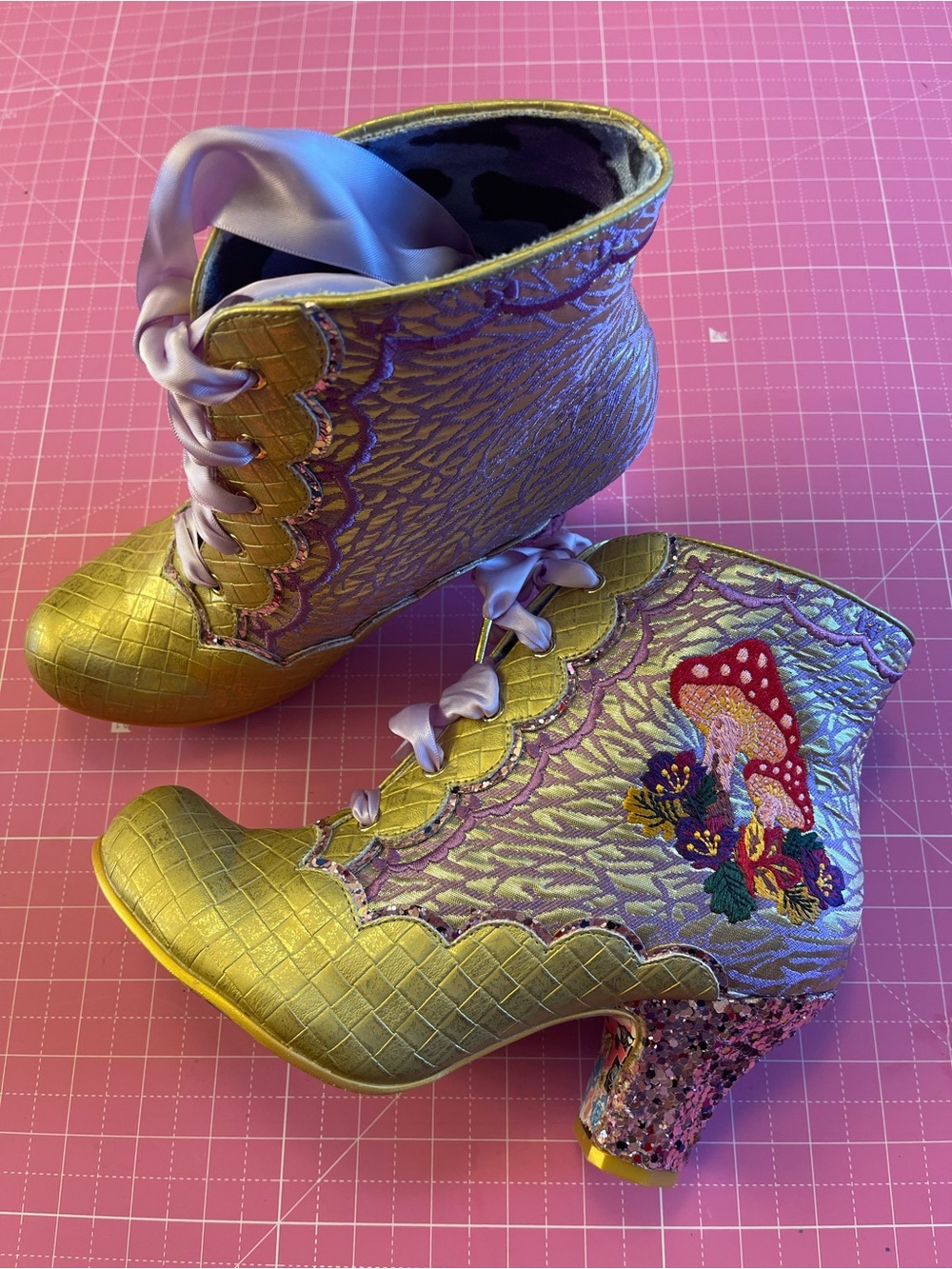 NWOB Irregular Choice Size 39 Cottagecore Mushroom ankle boots.